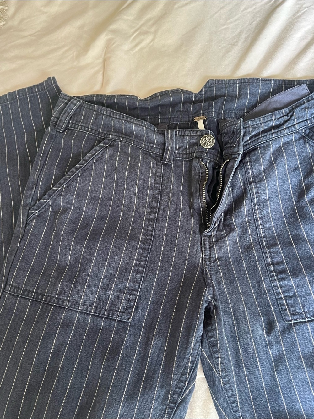 Free People Navy Pinstripe Pants